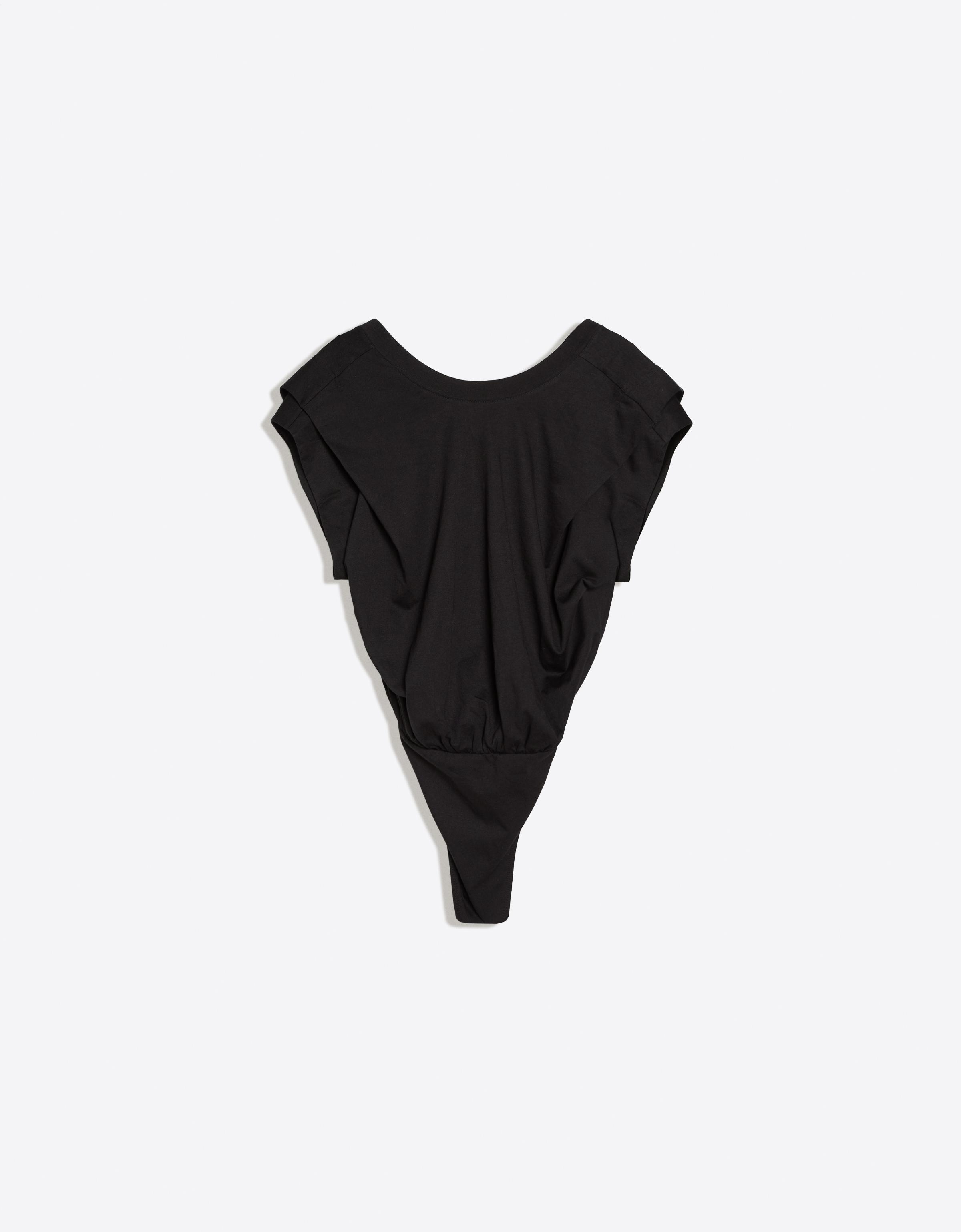 Pleated open-back bodysuit — Black