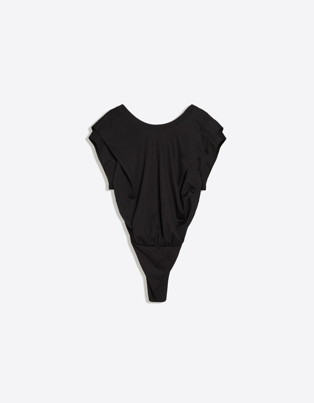 Pleated open-back bodysuit — Black