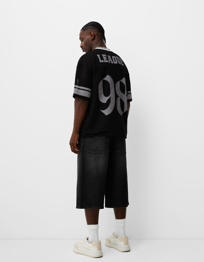 T-shirt de manga curta mesh sport oversize-Preto-1