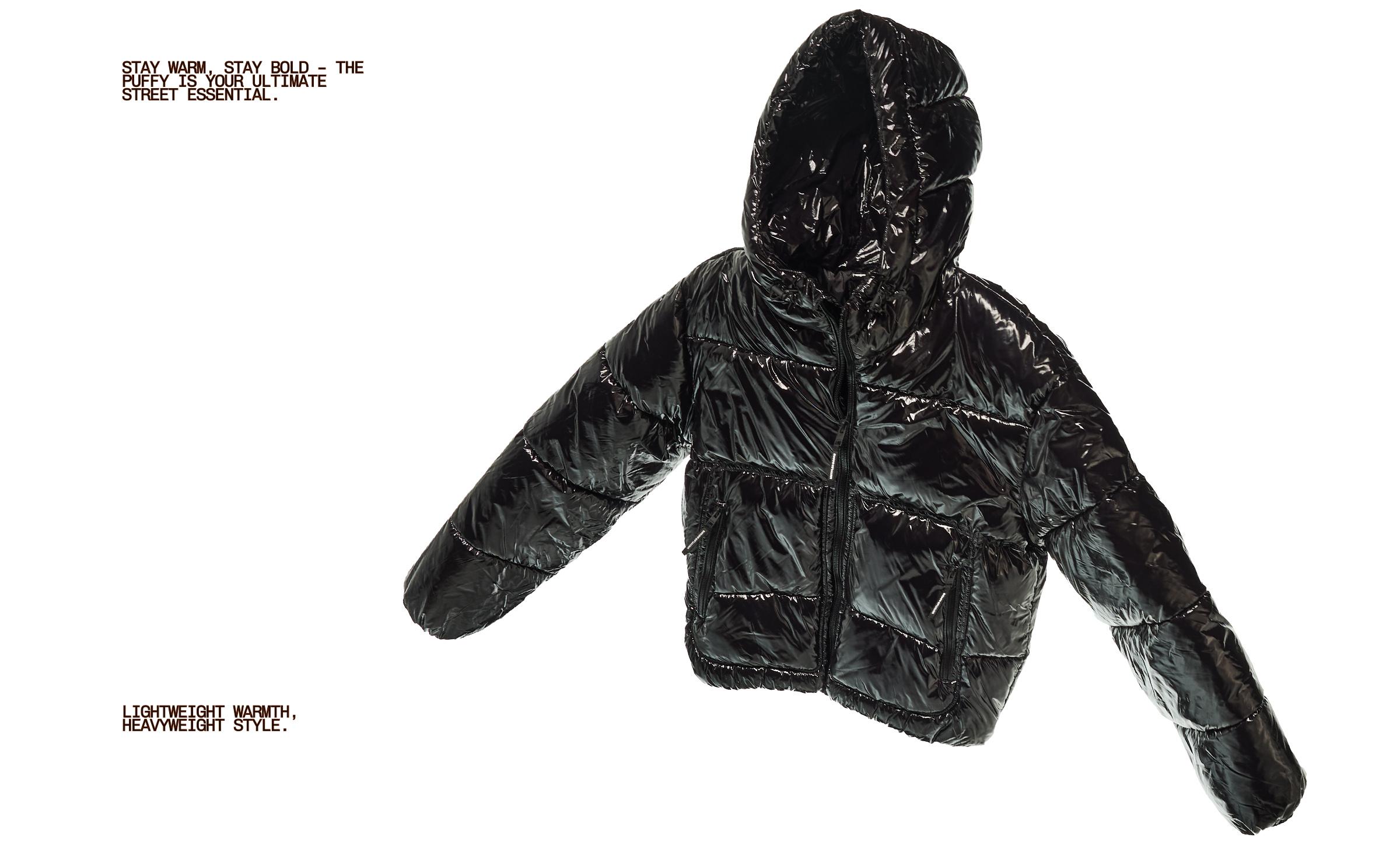 Hooded puffer jacket — Black