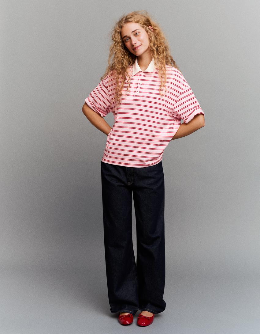 Short sleeve polo collar T-shirt-Pink