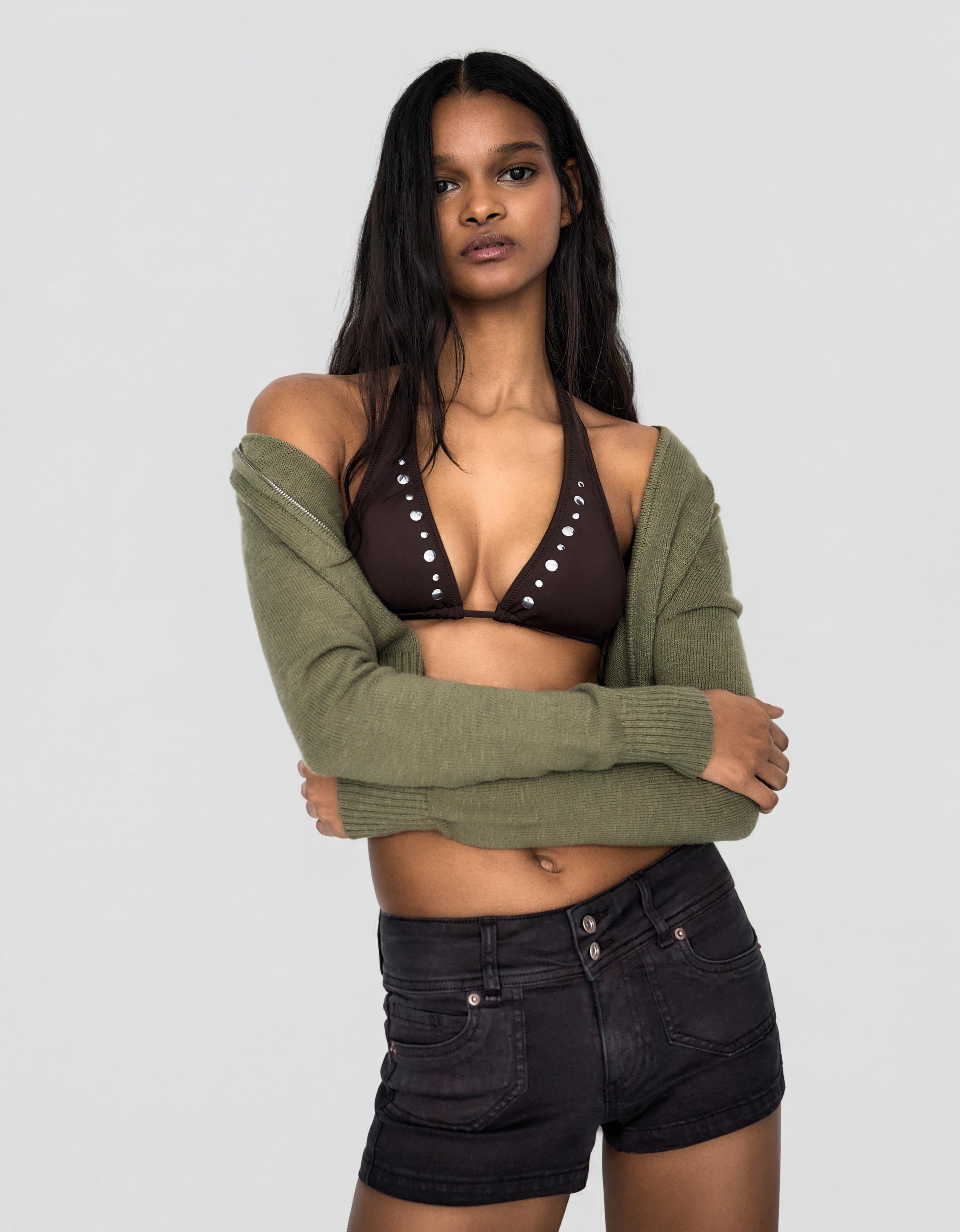 İşlemeli mini denim şort - Görsel 80