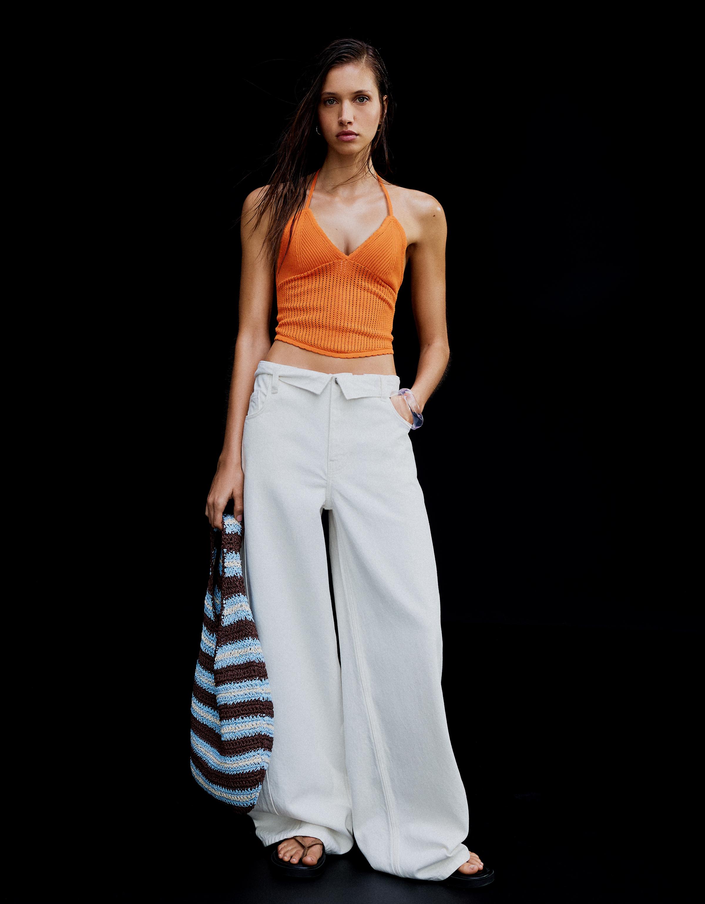 Cutwork halter top — Orange