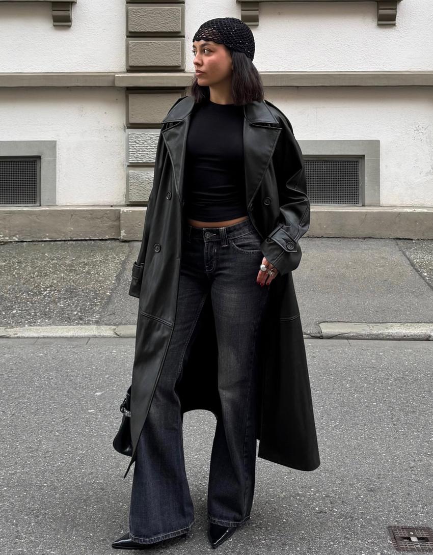 Trench-coat en similicuir-Noir