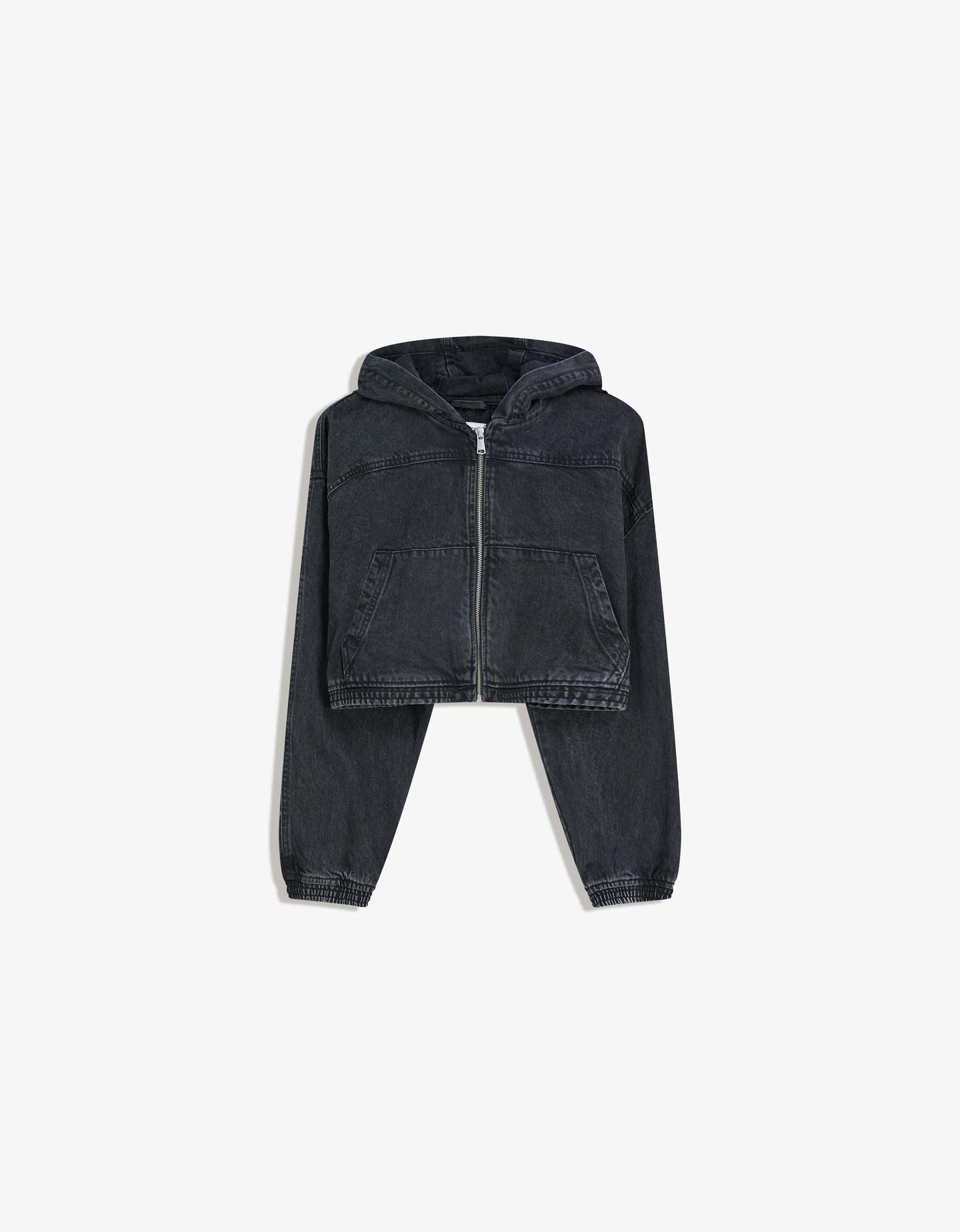 Bershka kurtka jeansowa na zamek czarny