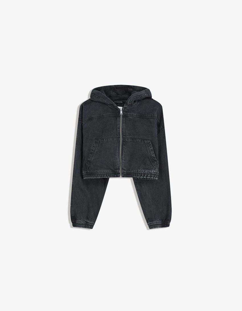 Cazadora denim cremallera-Negro