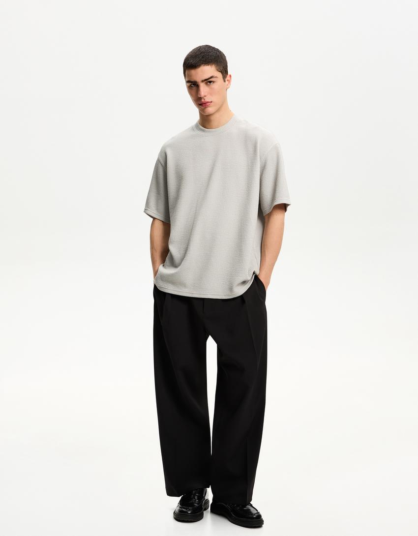 Short sleeve seersucker T-shirt-Grey