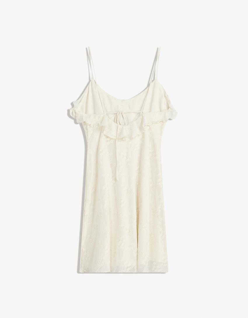 Vestido mini tul bordados-Crudo