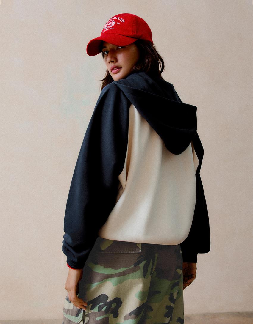 Plush zip-up hoodie-Navy