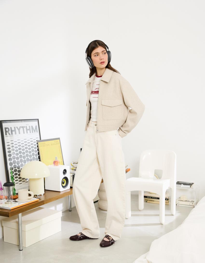 Casaco cropped suave-Cru