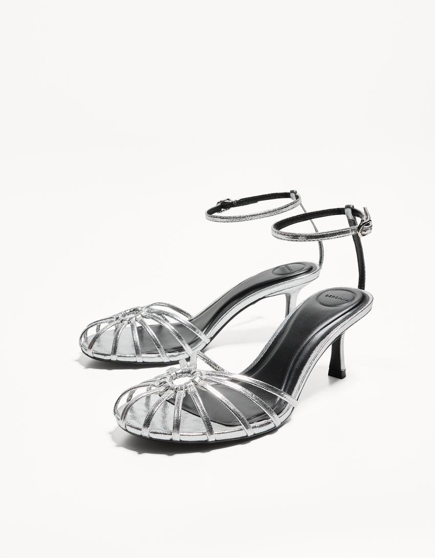 Heeled cage sandals-SILVER