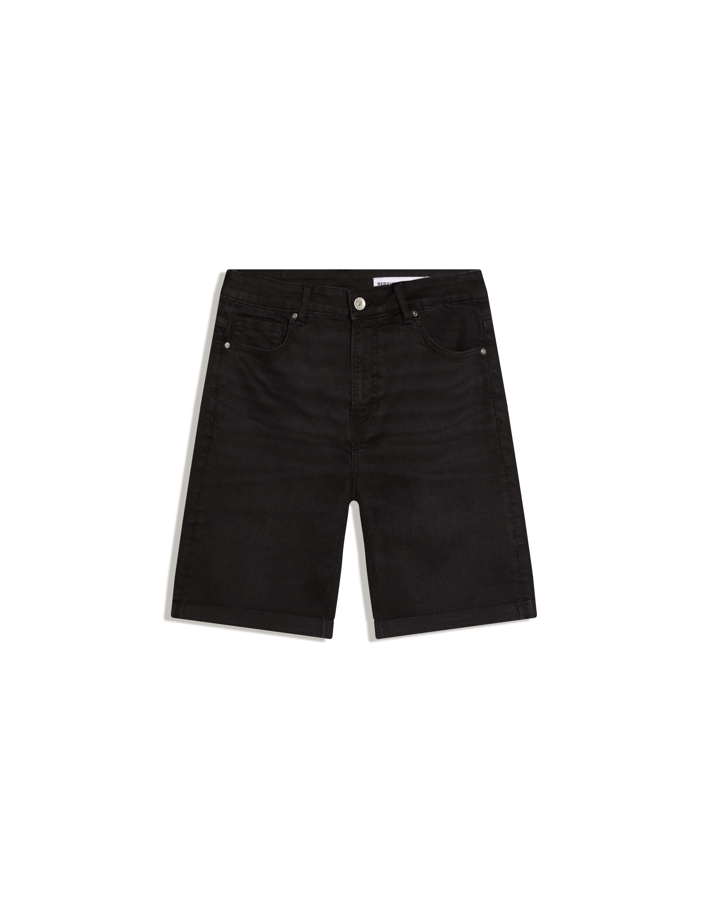Roll-up denim Bermuda shorts — Black (alternate view)