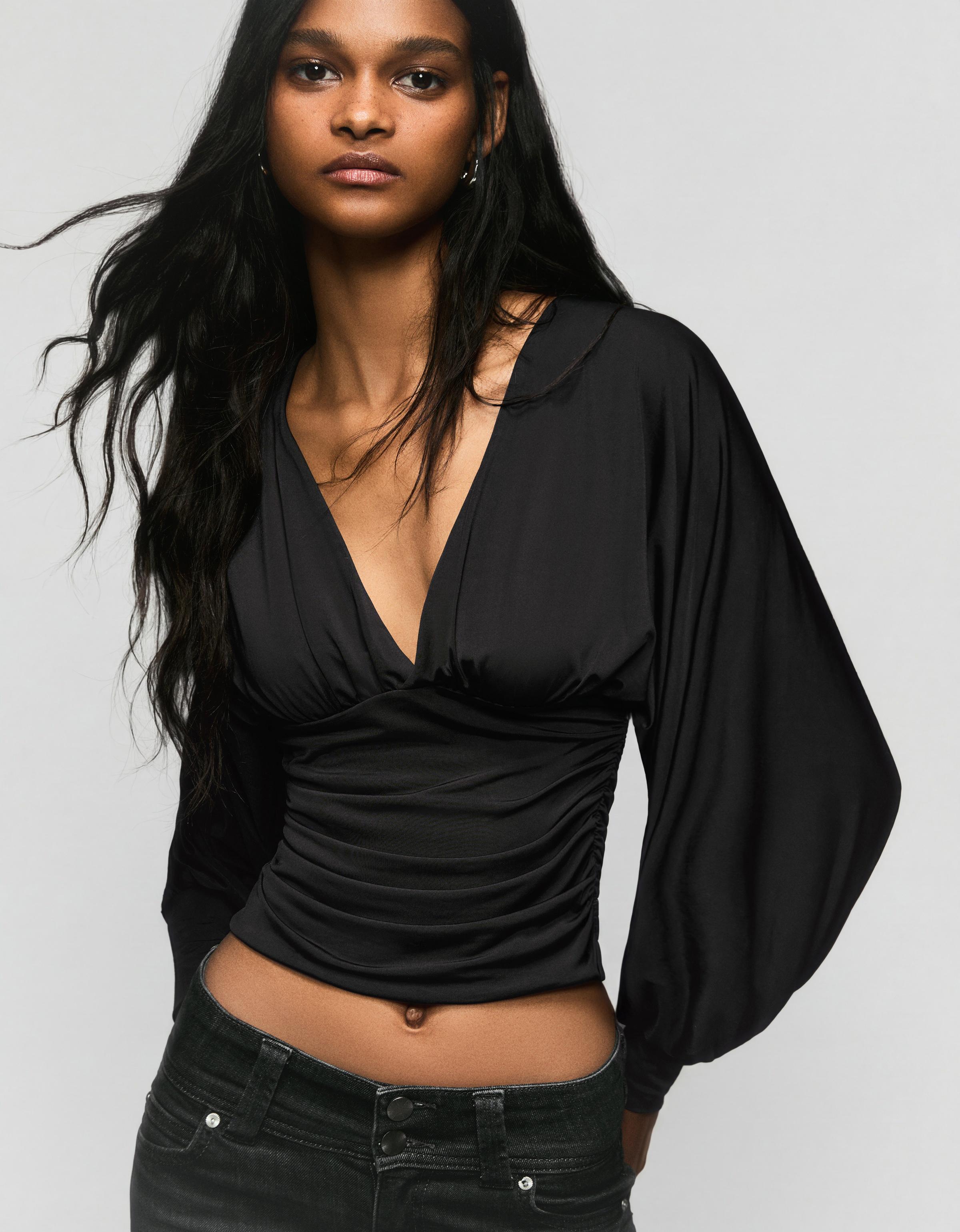 Uzun kollu büzgülü top - Görsel 58