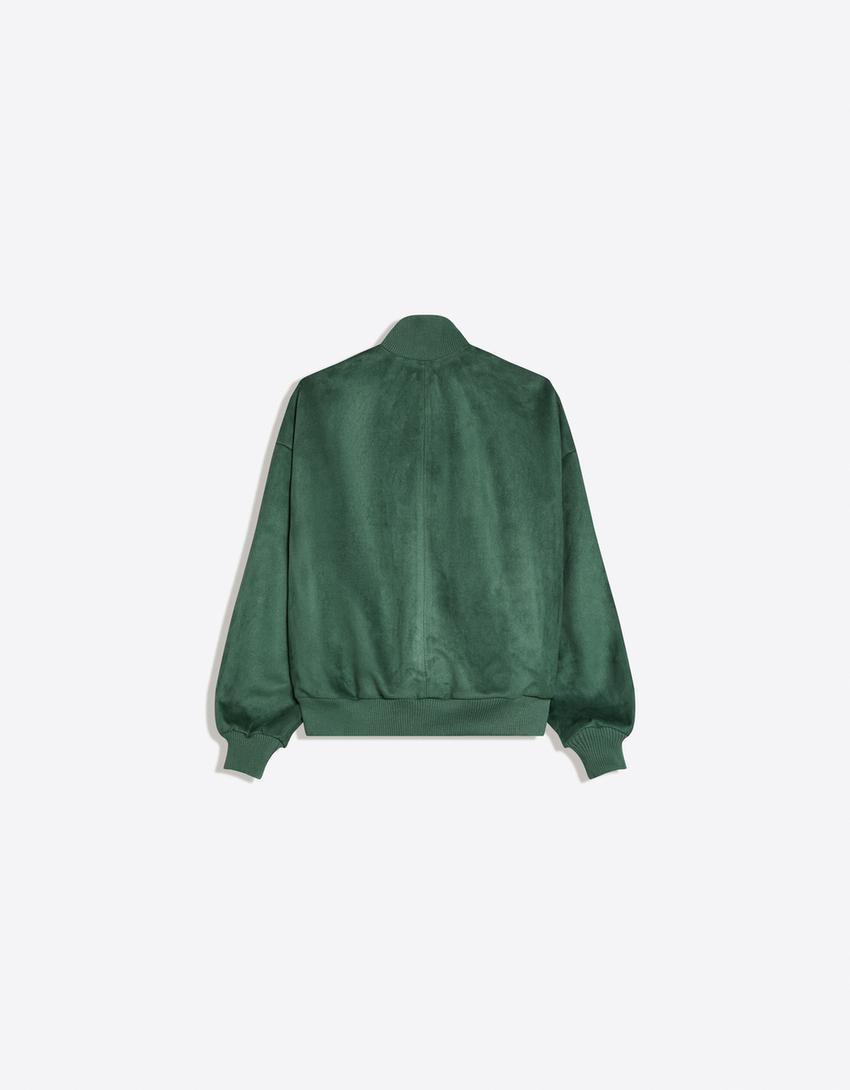 Faux suede boxy fit jacket-Green