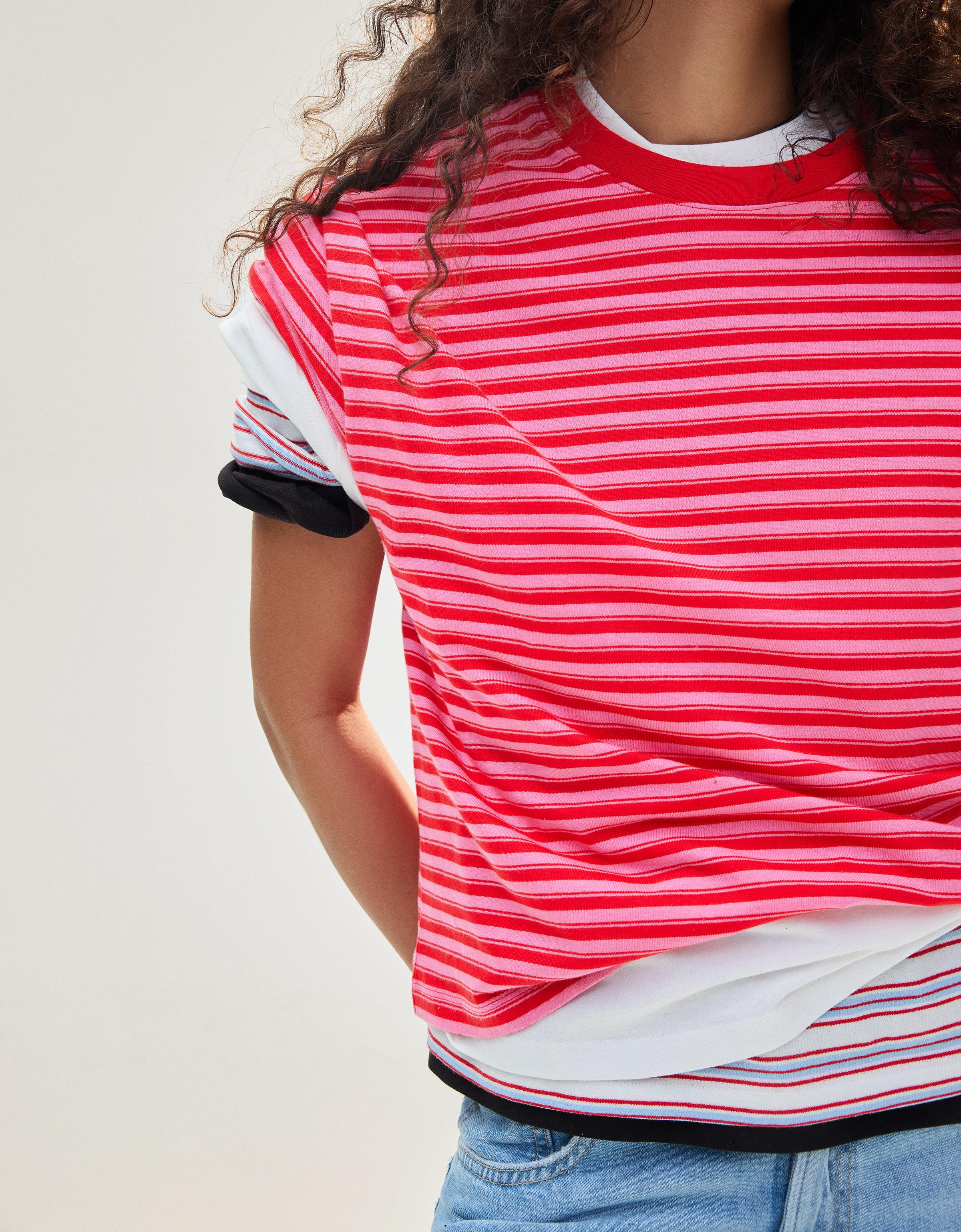 Boxy fit striped T-shirt — Pink