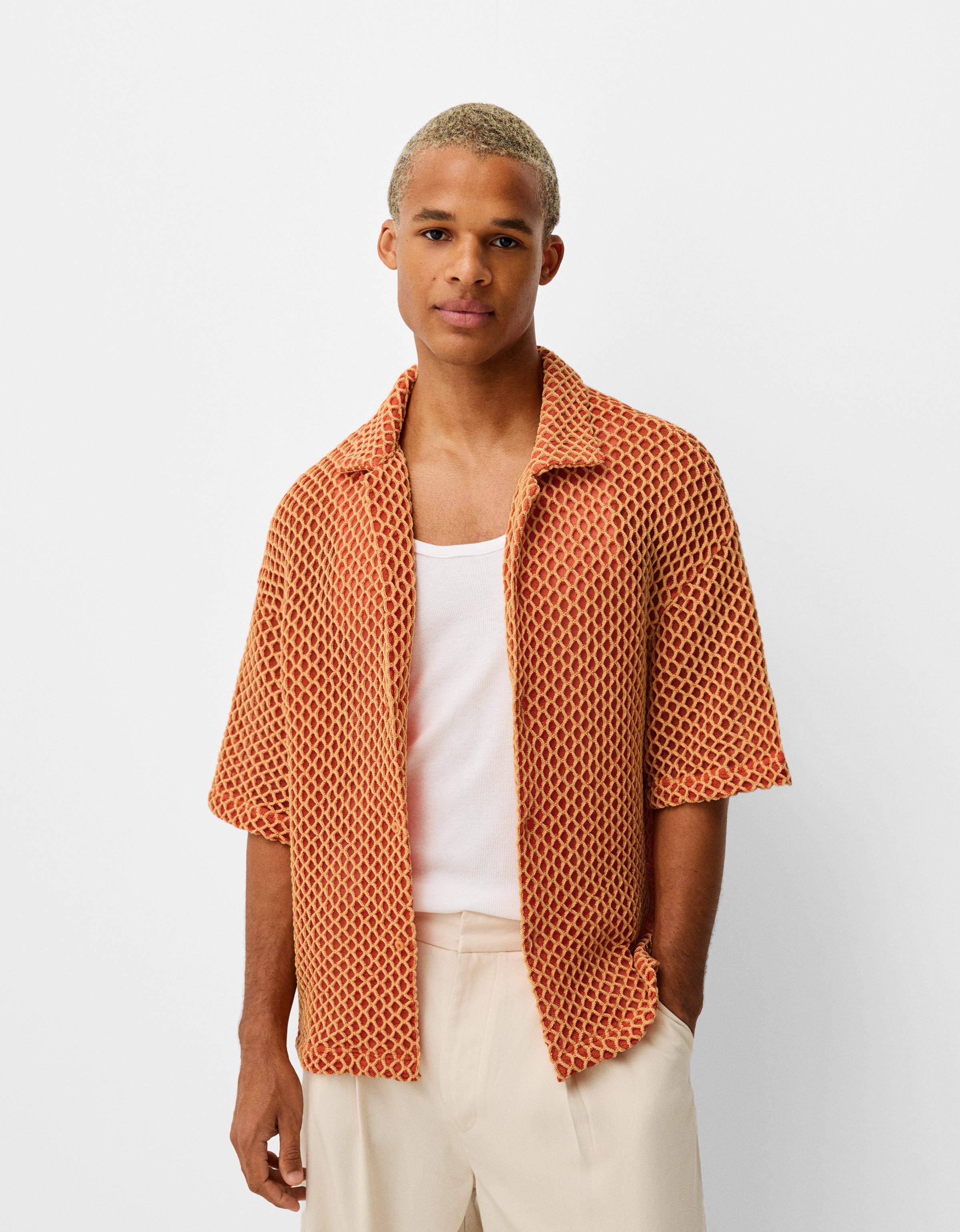 Bershka Hemd Bershka X Paradiso Mit Kurzen Ärmeln Und Strukturmuster Herren S Orange