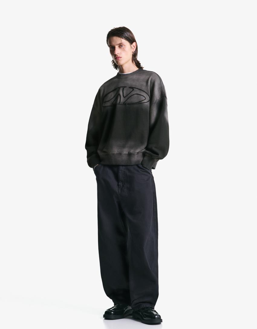 Oversize ležérna mikina s vyblednutým efektom-Sivá-3