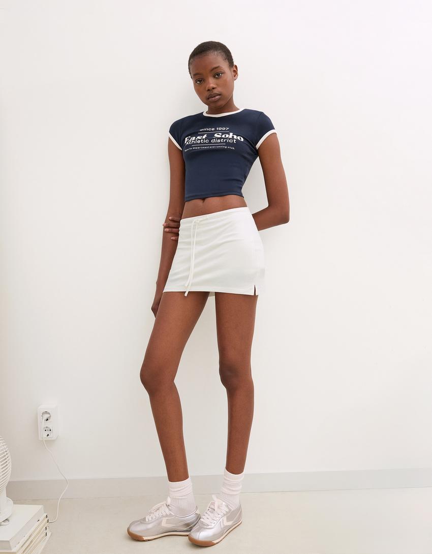 Skort with tie waistband-Off white