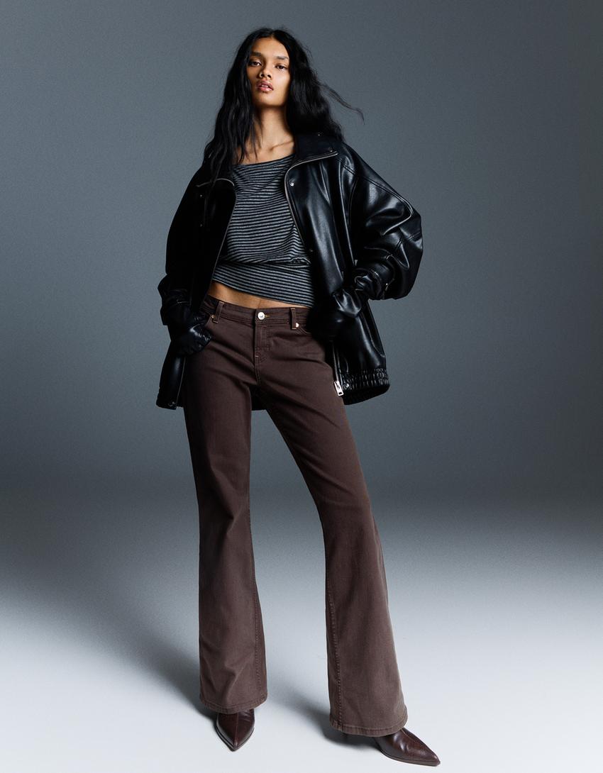 Jeans bootcut taille basse-Marron