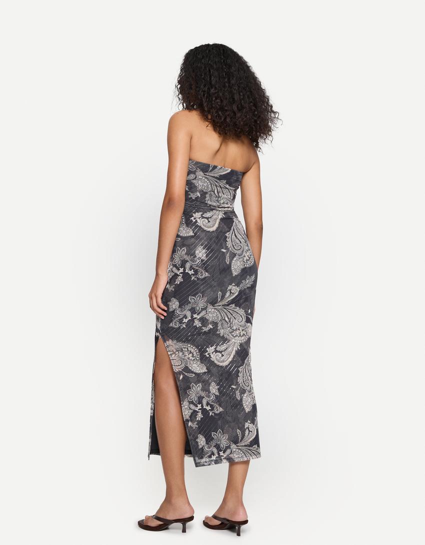 Robe midi bandeau tulle-Noir-1