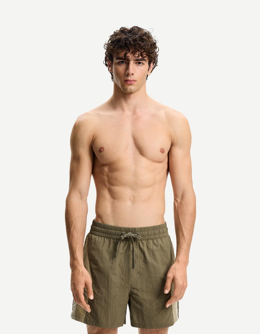 Boxy fit swimming trunks-Khaki