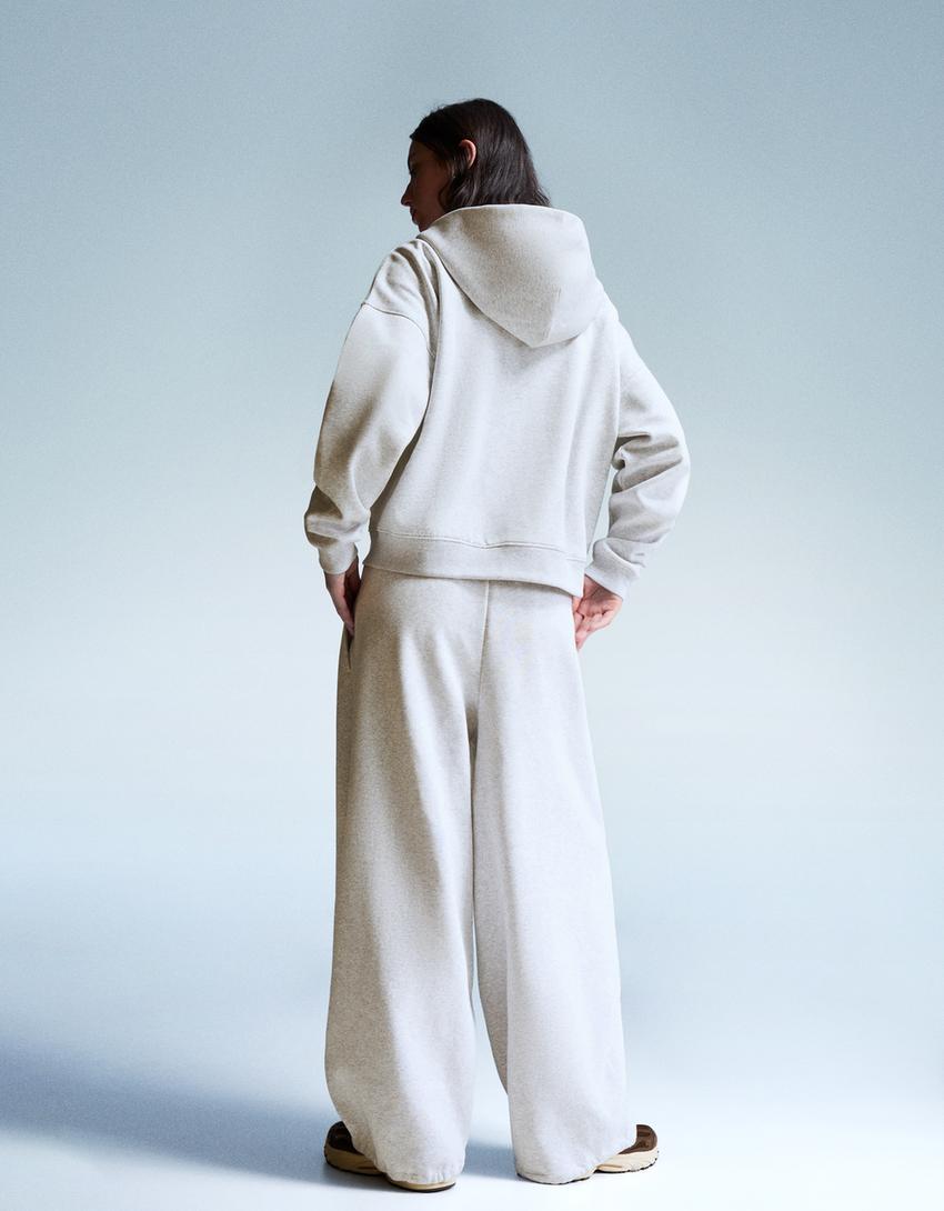 Sweatshirt fecho de correr oversize capuz-Cinza-1