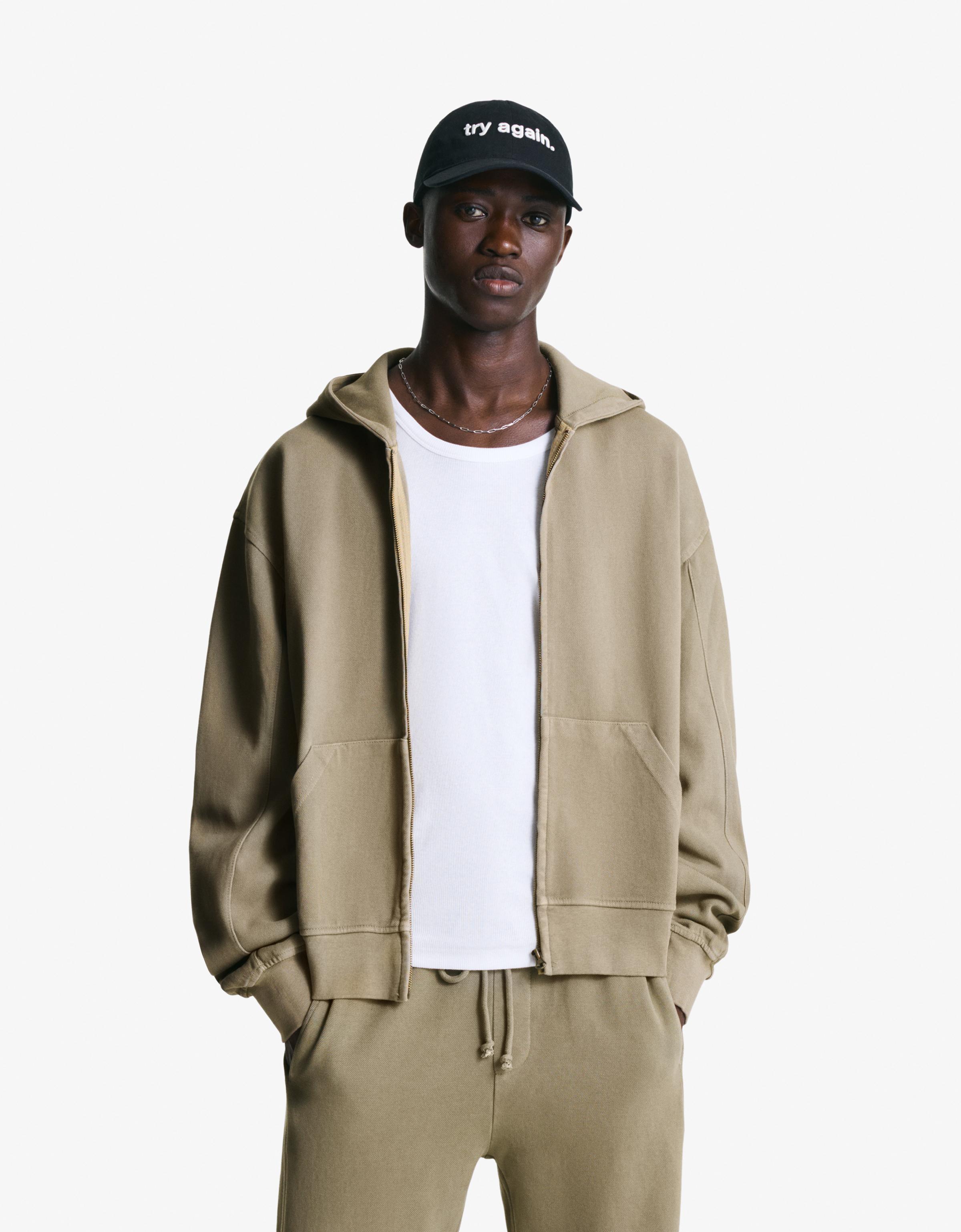 Bershka Sweatshirt Mit Reißverschluss, Pikee Und Washed-Optik Herren M Steinfarbe