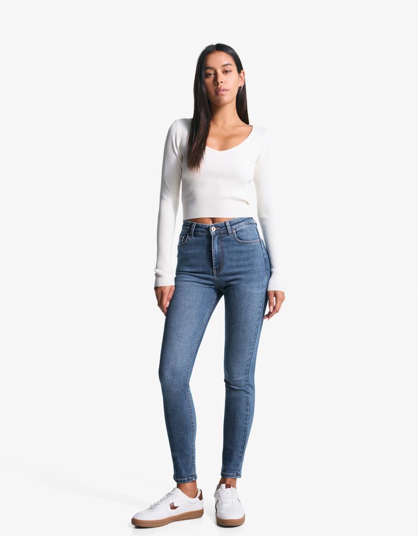 Super high-waist soft skinny jeans-Light blue