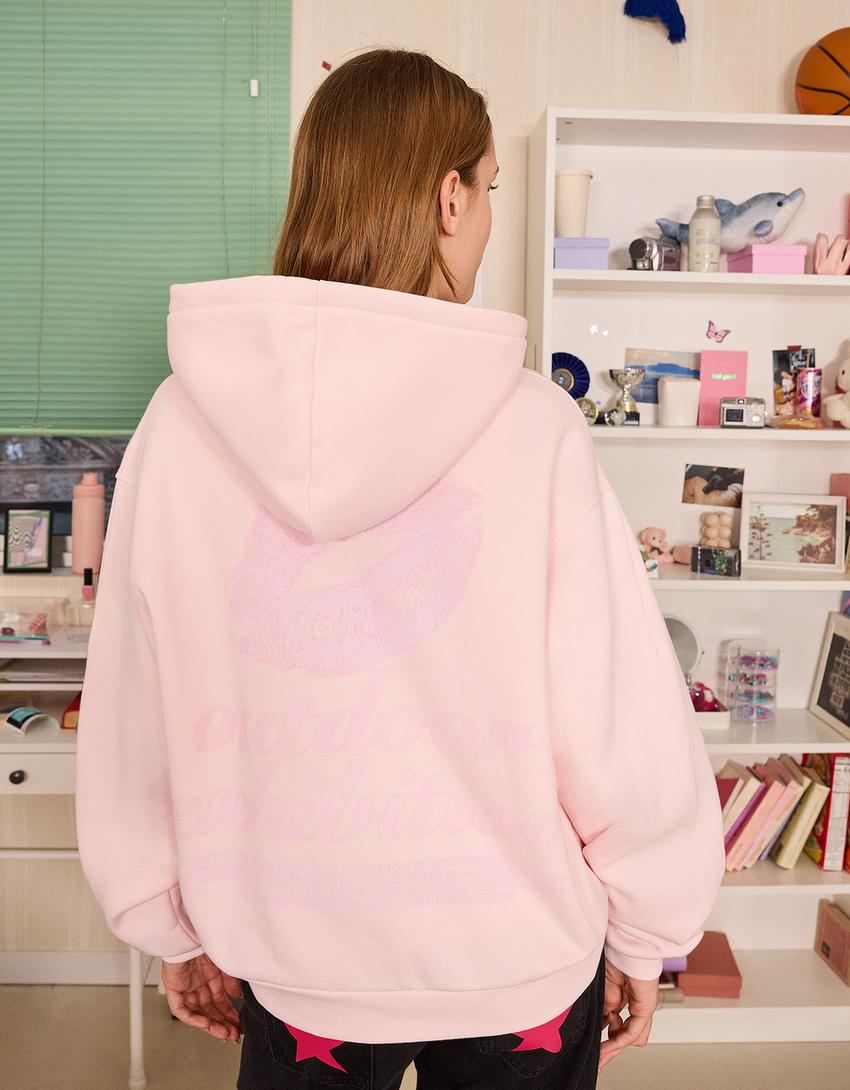 Pull à capuche imprimé-Rose