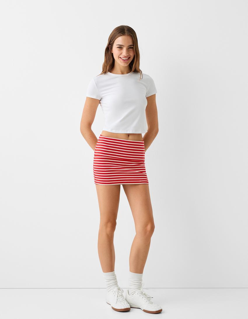 تنورة قصيرة بخصر مطوي-أبيض-3