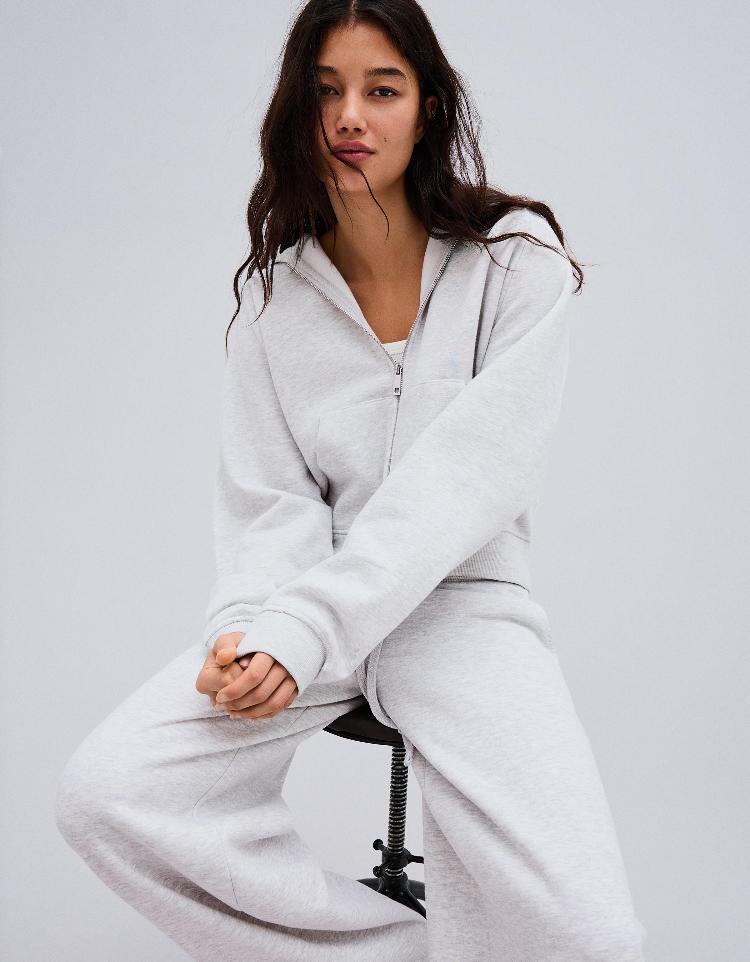 Zip-up plush hooded jacket — Grey