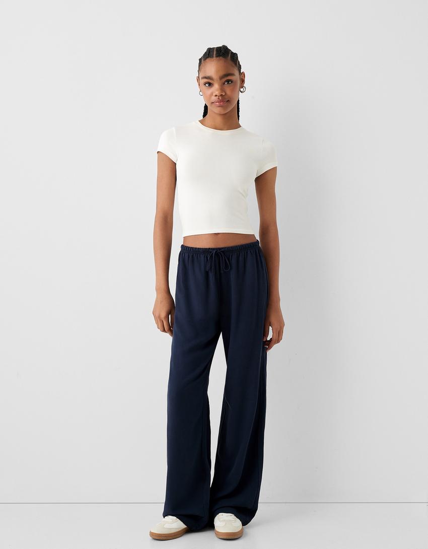 Linen Elastic Waist Straight-Leg Trousers main image 0