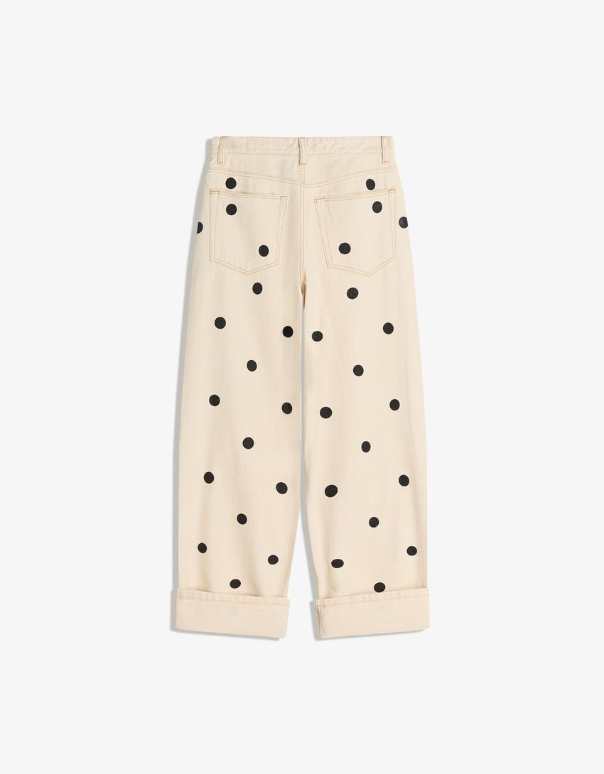 Roll-up baggy jeans-Cream
