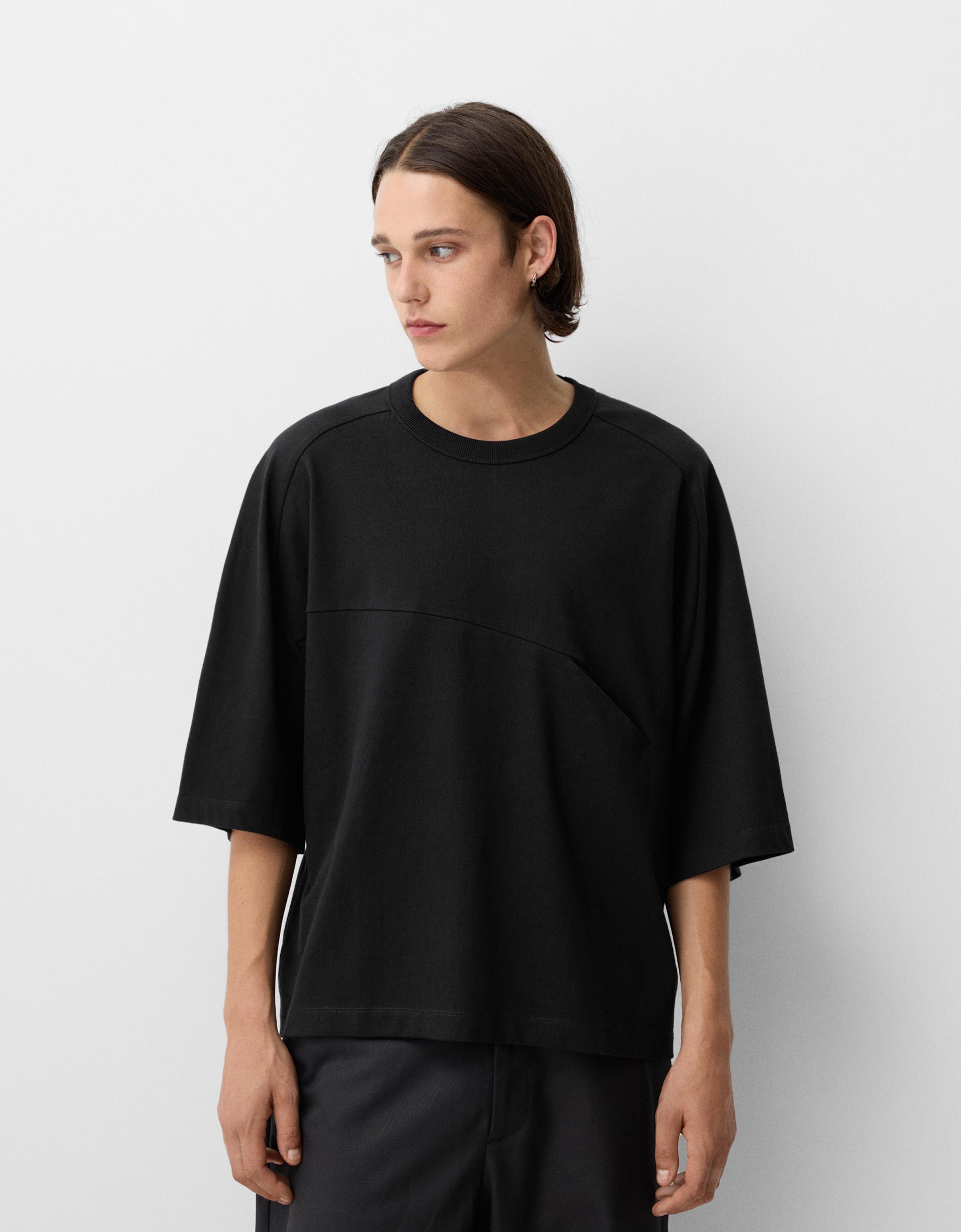 Bershka Kurzärmeliges Oversize-Shirt Herren M Schwarz