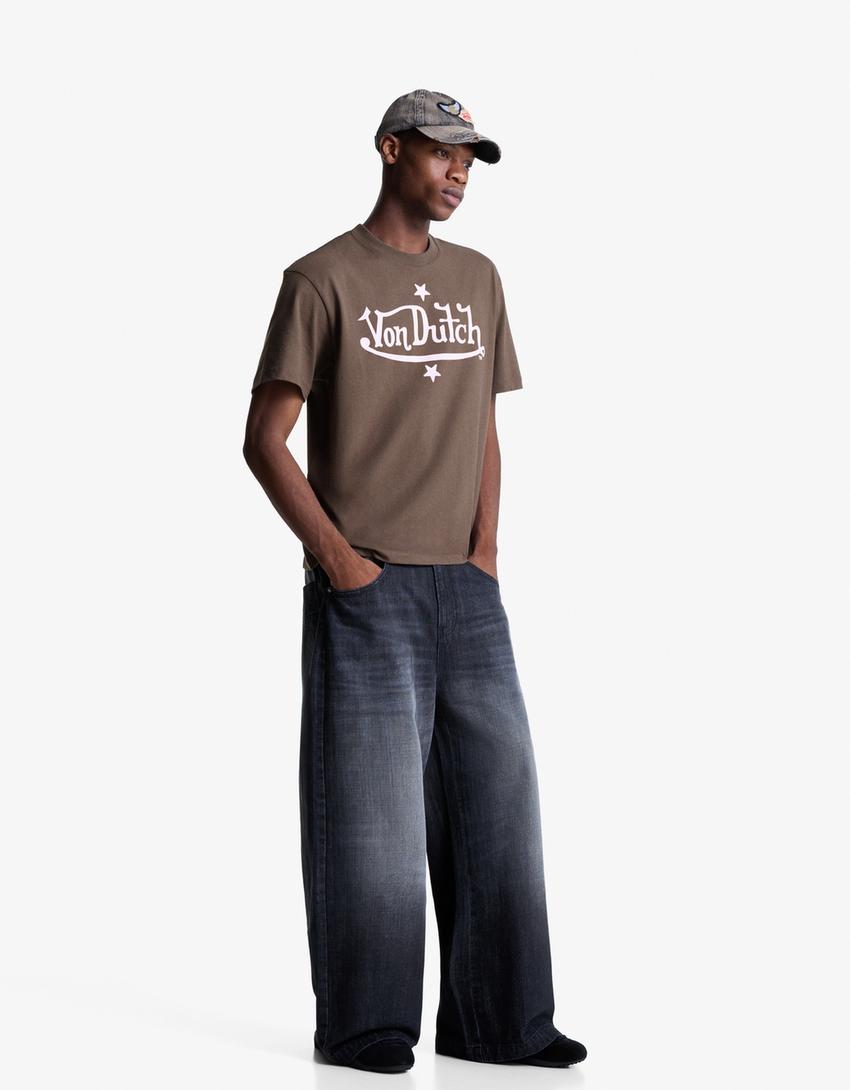Von Dutch kısa kollu baskılı tişört-Kahverengi-3