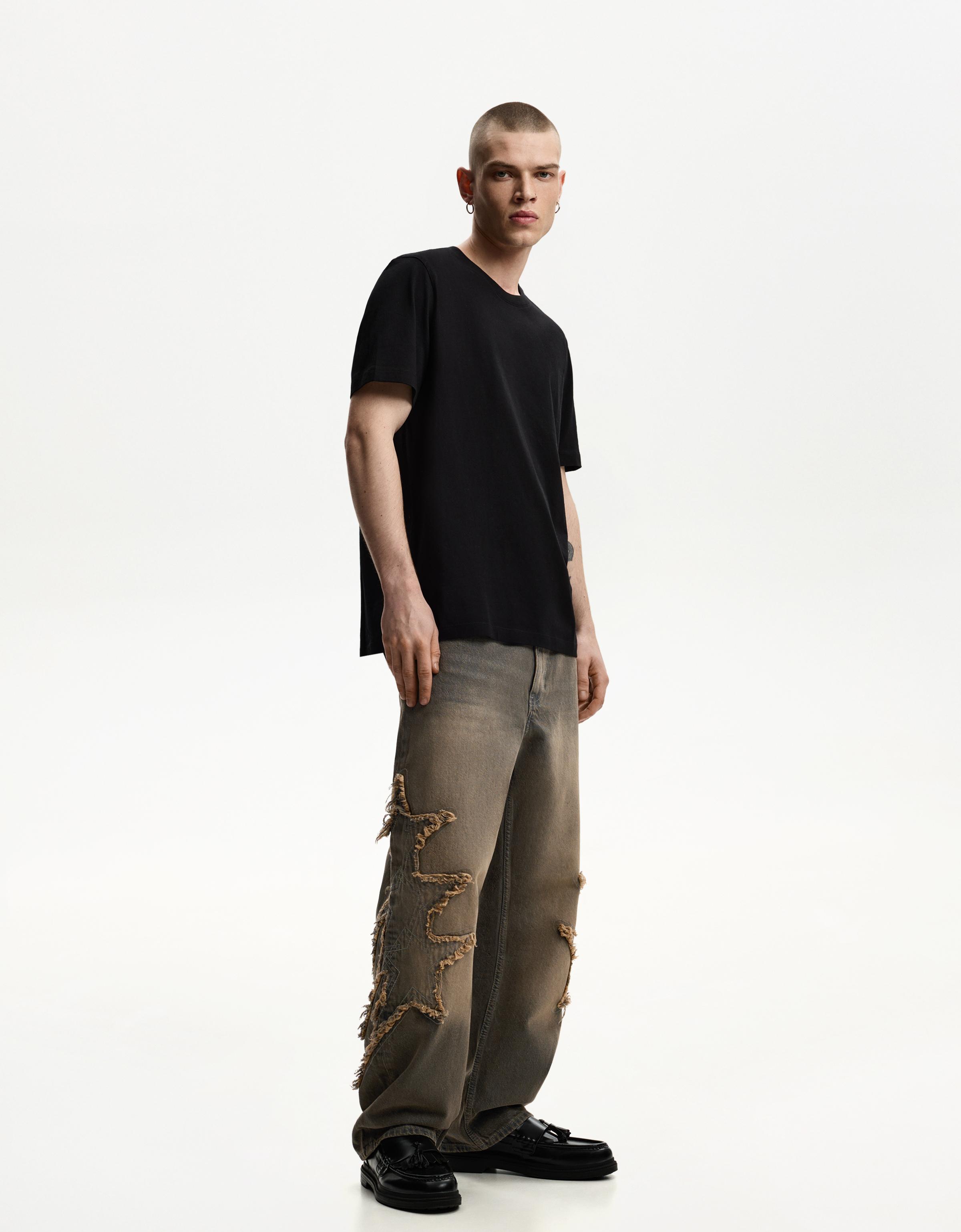 Bershka Baggy-Jeans Mit Aufnähern Herren 32 Dunkelgrau