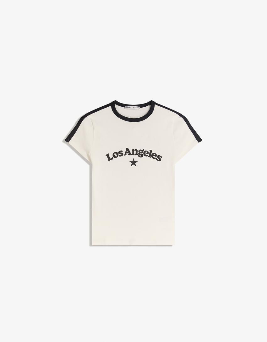 Camiseta manga corta print-Blanco roto