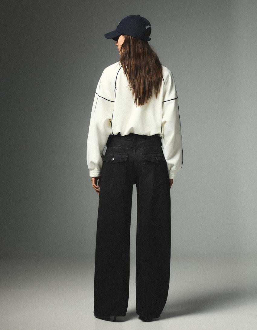 Düşük bel barrel fit jean-Siyah
