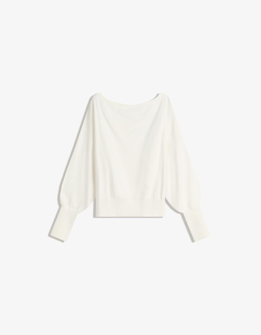 Asymmetrische trui met ribcord zoom-Ecru