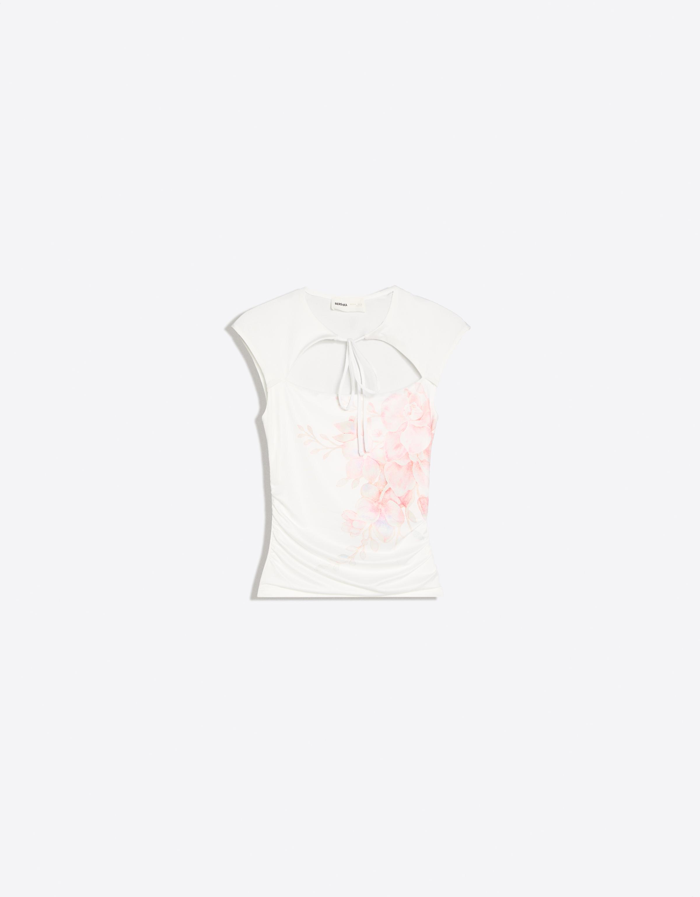Bershka Top Abertura Print Floral Mujer Crudo