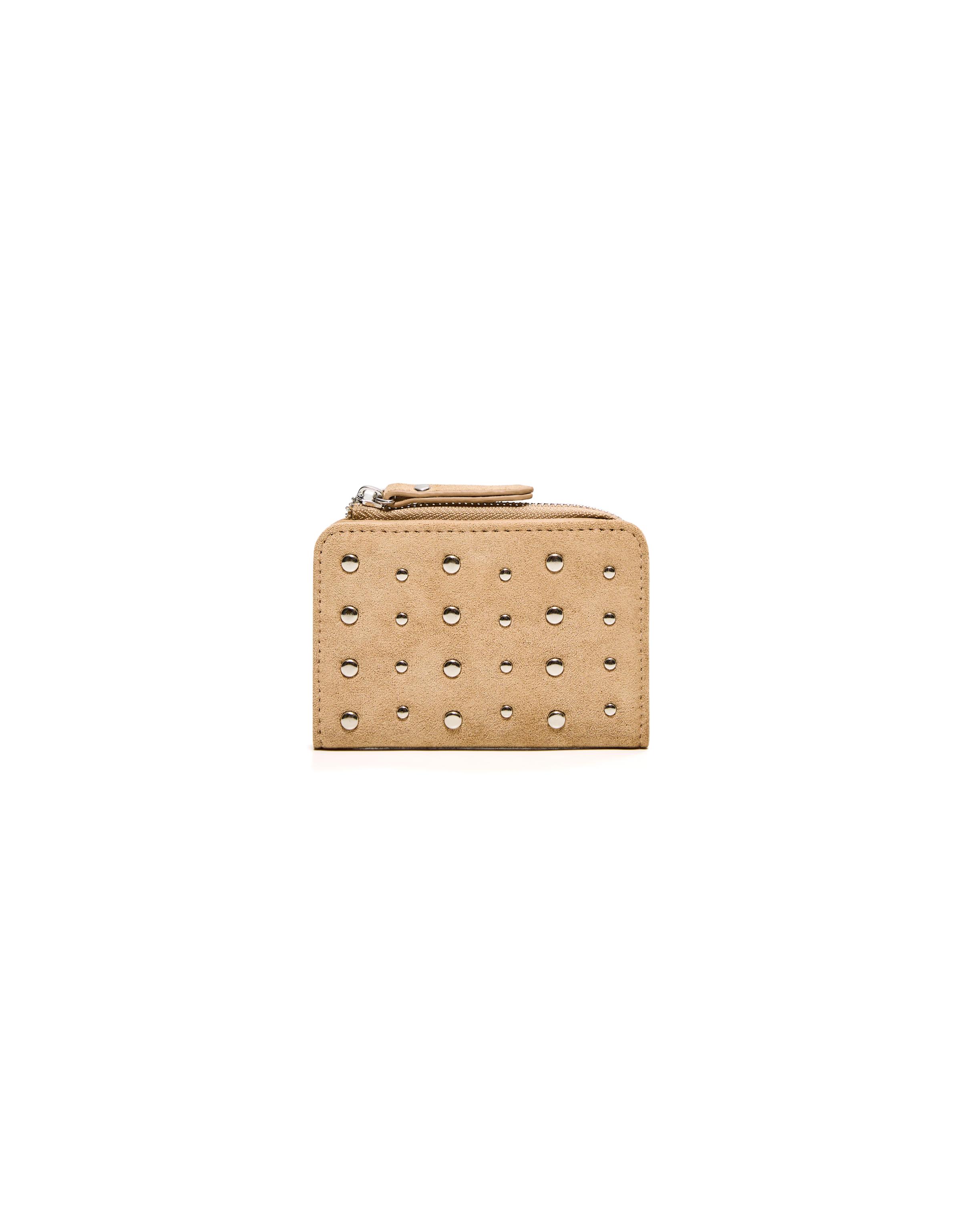 Faux suede studded purse — Camel