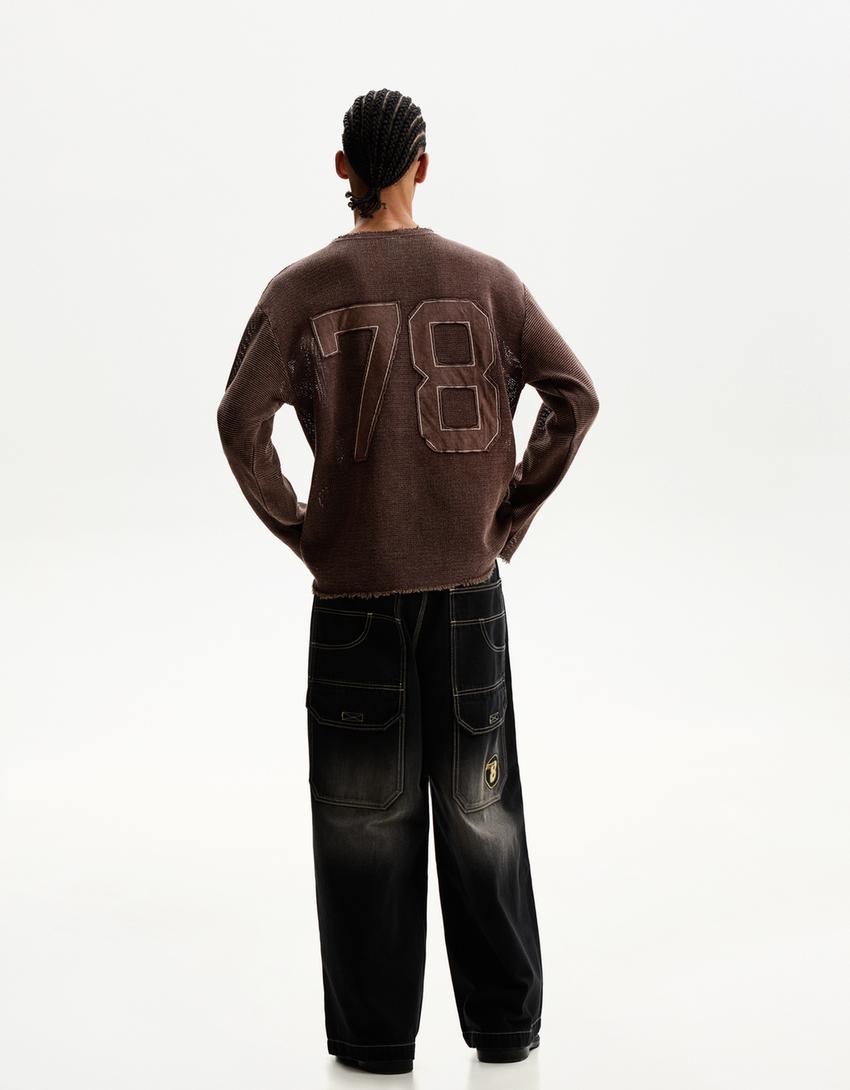 Langärmeliges Shirt mit Mesh-Braun-1