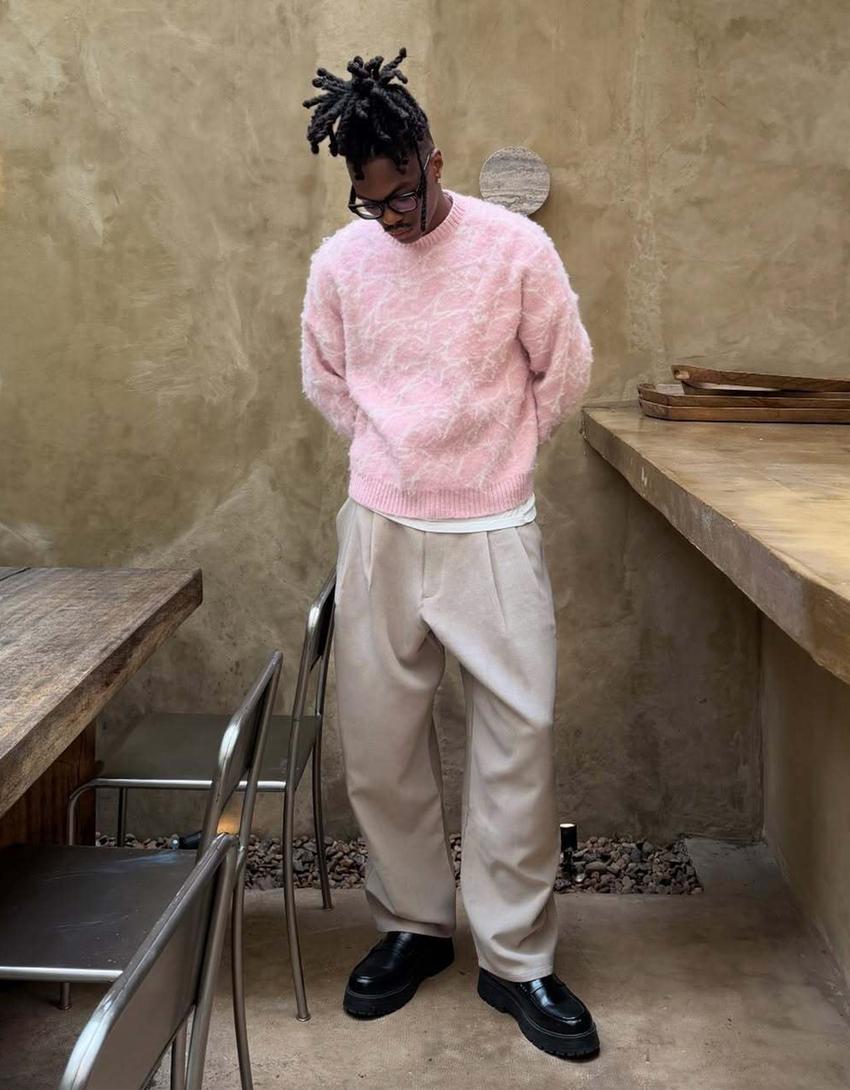 Pullover mit Rundausschnitt und Print-Rosa