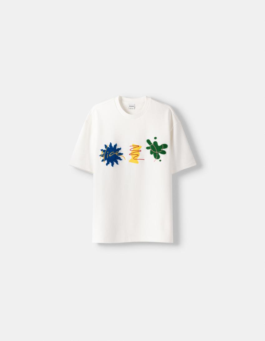 T-shirt manches courtes molleton imprimé-Blanc-4