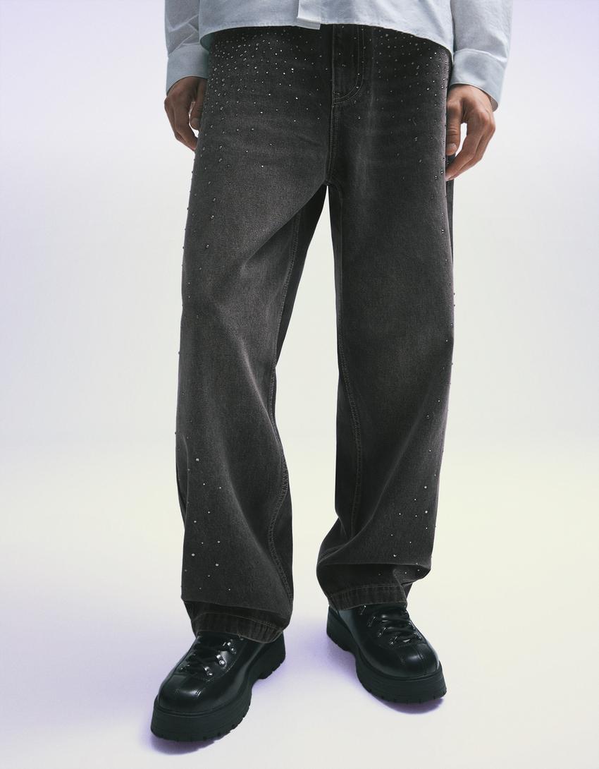 Jeans super baggy strass-Noir