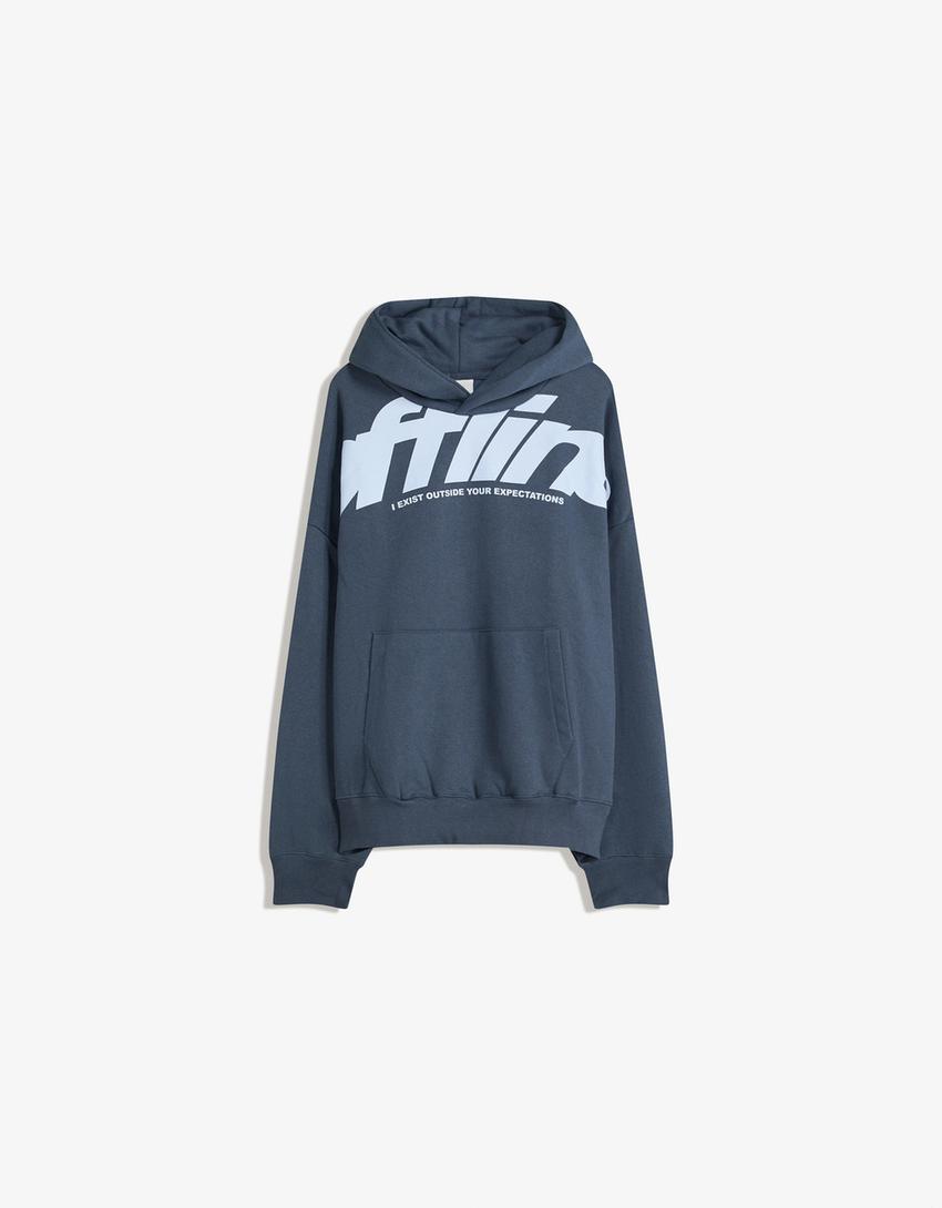 Printed hoodie-Blue-4
