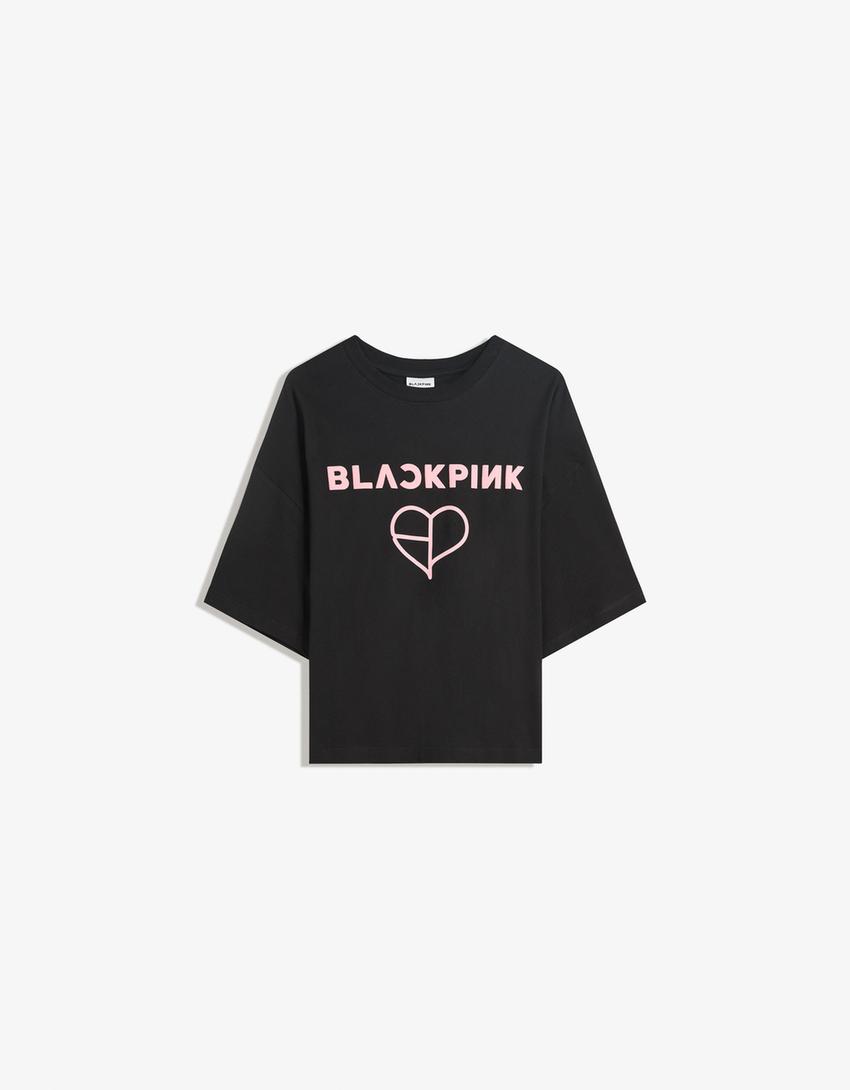 Marškinėliai su trumpomis rankovėmis „BlackPink“ raštu-Juoda-3