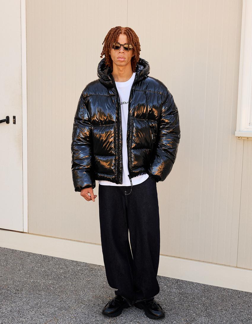 Blouson bouffant à capuche-Noir