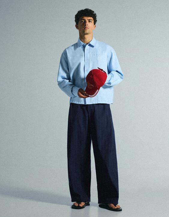 Super baggy fit ince çizgili pensli pantolon