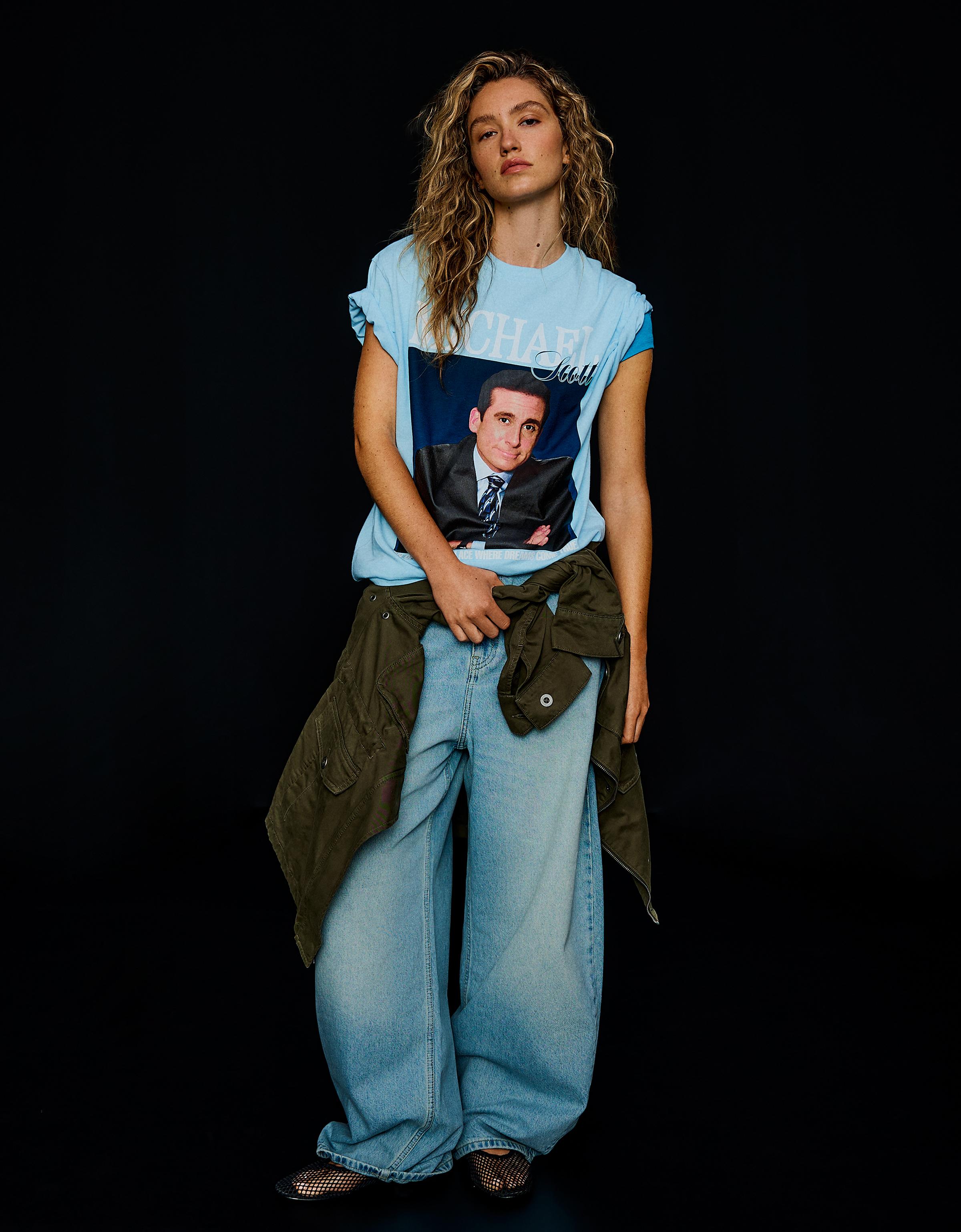 /bershka-camiseta-manga-corta-print-the-office-mujer-xs-azul-claro